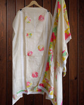Soft Mul Chanderi Embroidered Suit with Croatia Laced Dupatta | Unstitched Set